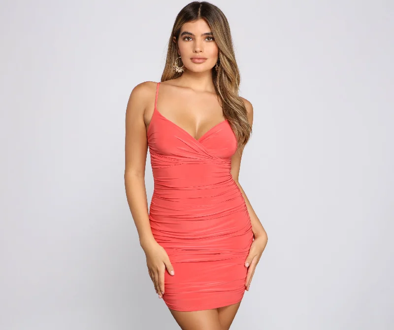 Sleeveless cocktail dresses in a silk - blend fabric for a luxurious feelMajor Obsession Ruched Mini Dress