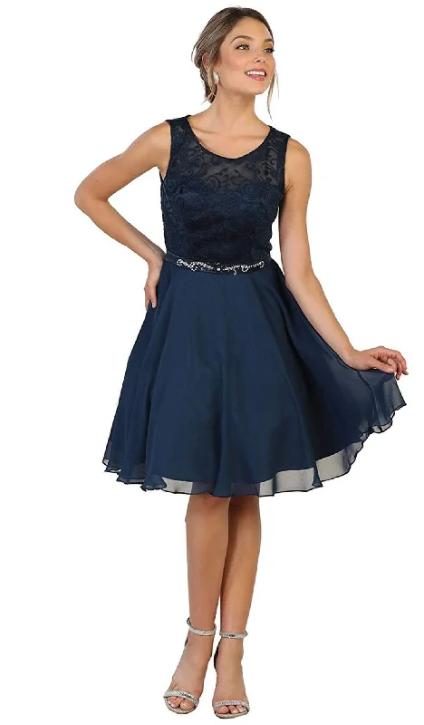Animal - print cocktail dresses with a V - neck for a fierce lookMay Queen - Lace Jewel A-line Homecoming Dress