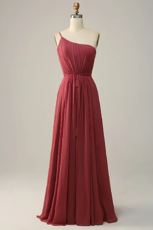 Sheath - style wedding guest dresses with lace overlaysOne Shoulder Desert Rose A Line Long Bridesmaid Dress Sheath - style wedding guest dresses with lace overlaysOne Shoulder Desert Rose A Line Long Bridesmaid Dress