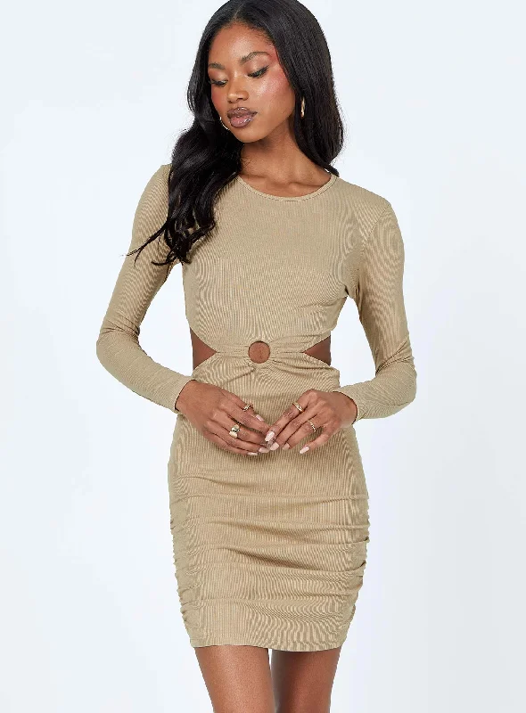 Bodycon dress with a one - shoulder design​Orani Long Sleeve Mini Dress Beige