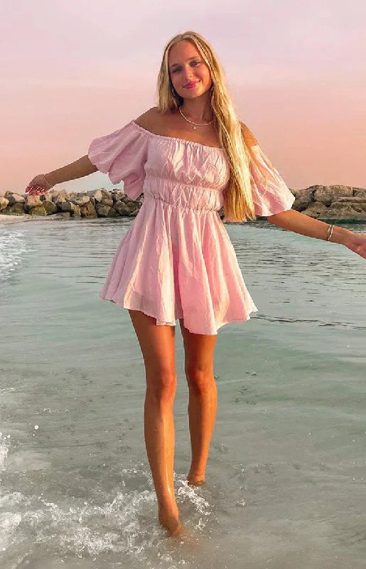 Satin cocktail dresses with a high - low hem for a modern touchParadise Puff Sleeve Dress Pink Satin cocktail dresses with a high - low hem for a modern touchParadise Puff Sleeve Dress Pink
