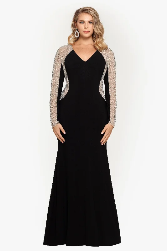 Cocktail dresses with a wrap - around style and a belted waistPlus "Wren" Long Jersey Knit Long Sleeve Crystal Beaded Dress Cocktail dresses with a wrap - around style and a belted waistPlus "Wren" Long Jersey Knit Long Sleeve Crystal Beaded Dress