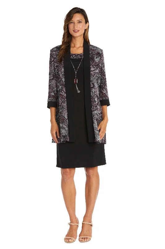 Cocktail dresses with a mesh panel and a high - neck designR&M Richards 9213 Short Two Piece Jacket Print Dress