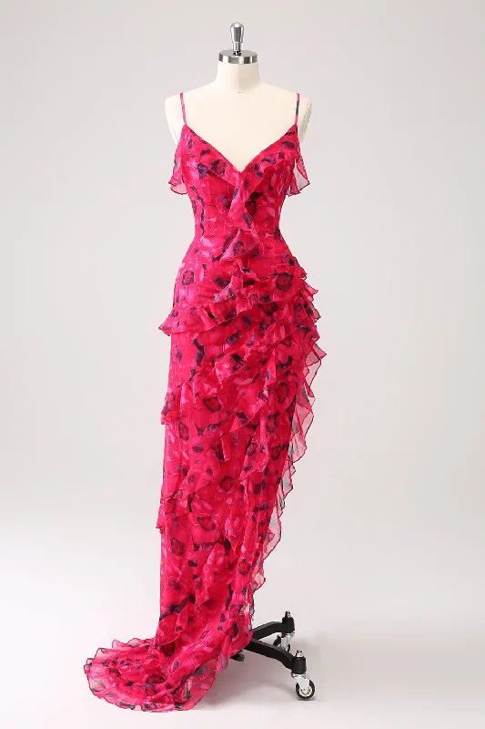 Ribbed - texture wedding guest dresses in neutral colorsRed Flower Asymmetrical Ruffled Wedding Guest Dress Ribbed - texture wedding guest dresses in neutral colorsRed Flower Asymmetrical Ruffled Wedding Guest Dress