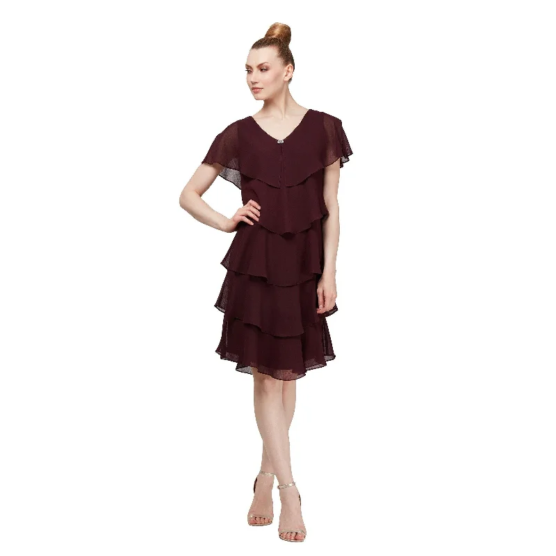 SL Fashions 117525 Short Tiered Chiffon Dress