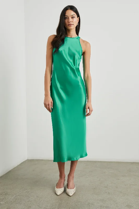 Plaid wedding guest dresses in muted colors for a fall weddingSOLENE DRESS - JADE