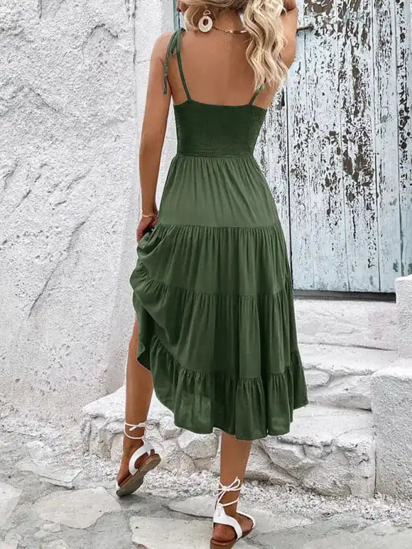 Women’s Backless Solid Color Camisole Sexy Dress