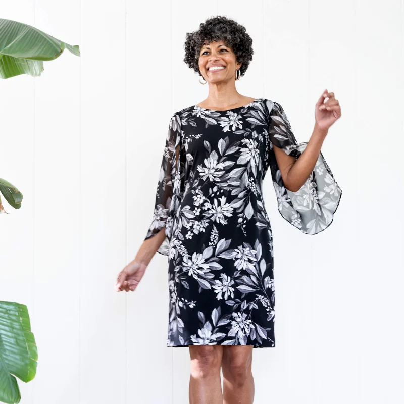 Sheath cocktail dresses in blush pink for a romantic lookStevie Black Floral Print Dress Sheath cocktail dresses in blush pink for a romantic lookStevie Black Floral Print Dress