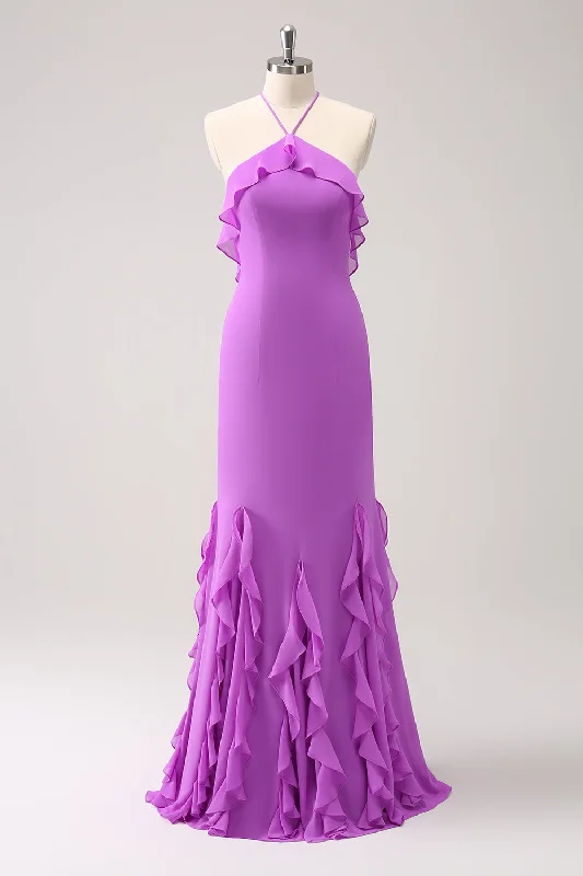 Lace - and - tulle wedding guest dresses with sweetheart necklinesTahiti Mermaid Halter Ruffle Chiffon Long Bridesmaid Dress Lace - and - tulle wedding guest dresses with sweetheart necklinesTahiti Mermaid Halter Ruffle Chiffon Long Bridesmaid Dress