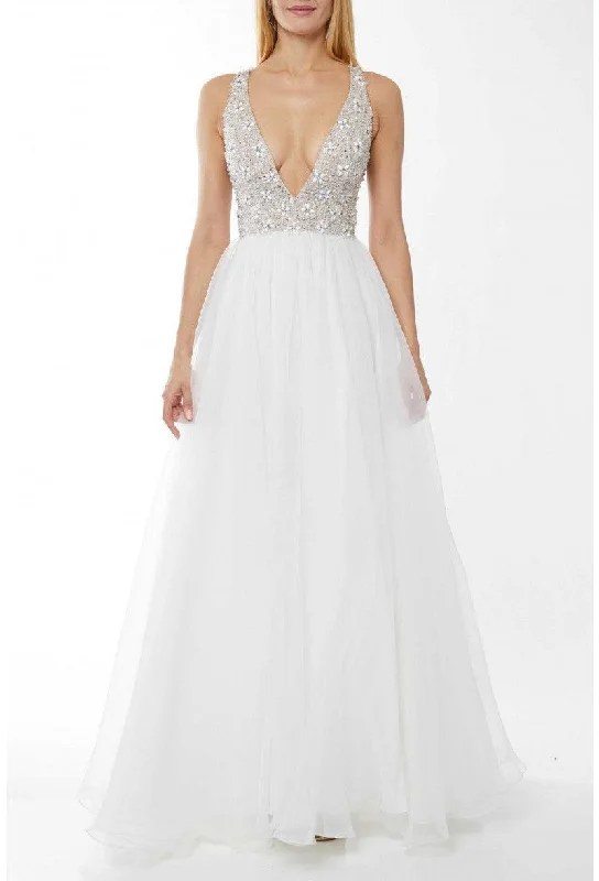 Bodycon dress with a peplum hem​Terani Couture 1811P5733 Sleeveless Long Prom Dress