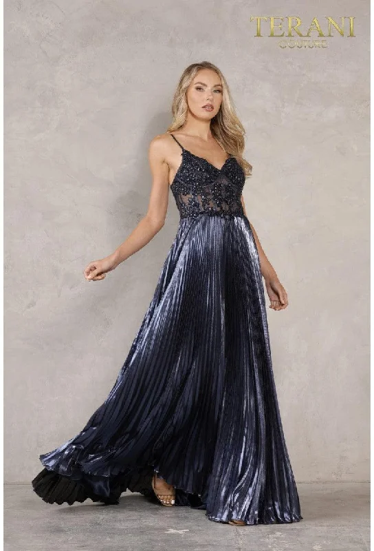 Bodycon dress made of stretchy spandex for comfort​Terani Couture 2215P0016 Spaghetti Strap Long Dress