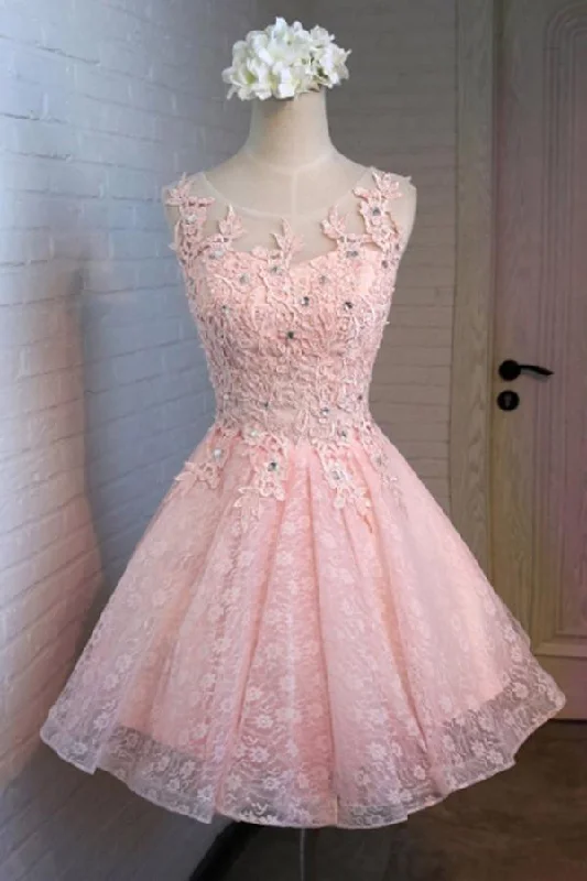 Party dresses with a tiered skirt for a fun and voluminous styleA-Line Round Neck Lace Beaded Homecoming Dress Cocktail Dress PG129 Party dresses with a tiered skirt for a fun and voluminous styleA-Line Round Neck Lace Beaded Homecoming Dress Cocktail Dress PG129