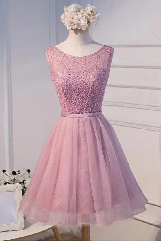 Strapless party dresses with a beaded bodice for added eleganceA-line Scoop Neck Short Tulle Homecoming Dress With Beading PG135 Strapless party dresses with a beaded bodice for added eleganceA-line Scoop Neck Short Tulle Homecoming Dress With Beading PG135
