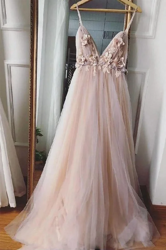 Short - length party dresses with a ruffled skirt for a flirty lookA-line V-neck 3D Flower Eleagnt Tulle Long Prom Dress PSK136 Short - length party dresses with a ruffled skirt for a flirty lookA-line V-neck 3D Flower Eleagnt Tulle Long Prom Dress PSK136