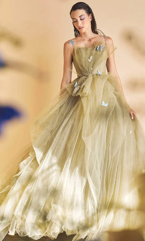 Sleeveless formal dresses with sequined straps and a - line skirts for a classic formal eventAndrea and Leo A1113 - Sleeveless Spaghetti Strap Ballgown