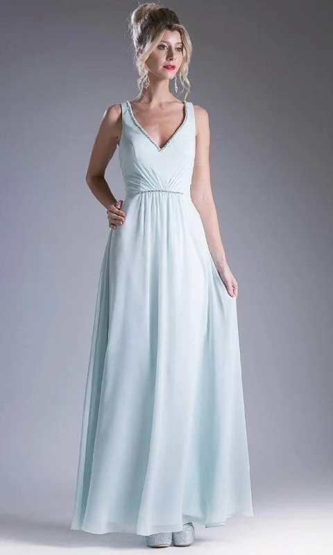 Mermaid - cut formal dresses in satin for a glamorous prom nightCinderella Divine 1012 - V Neck Beaded Chiffon Dress