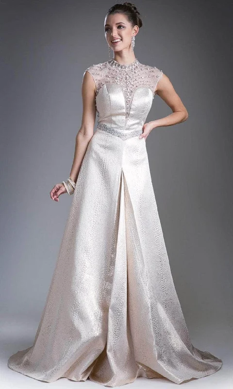 Formal dresses with asymmetric ruffled hems and high - low designs for a fashion - forward and dynamic appearanceCinderella Divine 13557 - Illusion High Neck A-Line Gown Formal dresses with asymmetric ruffled hems and high - low designs for a fashion - forward and dynamic appearanceCinderella Divine 13557 - Illusion High Neck A-Line Gown