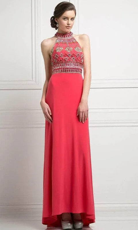 Formal dresses with tassel - adorned belts and tiered skirts for a stylish and festive formal eventCinderella Divine 971 - High Halter Bedazzled Column Gown Formal dresses with tassel - adorned belts and tiered skirts for a stylish and festive formal eventCinderella Divine 971 - High Halter Bedazzled Column Gown