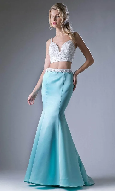 Formal dresses with embroidered panels and tulle overlays for a fairytale promCinderella Divine CA312 - Mikado Mermaid Two Piece Gown Formal dresses with embroidered panels and tulle overlays for a fairytale promCinderella Divine CA312 - Mikado Mermaid Two Piece Gown
