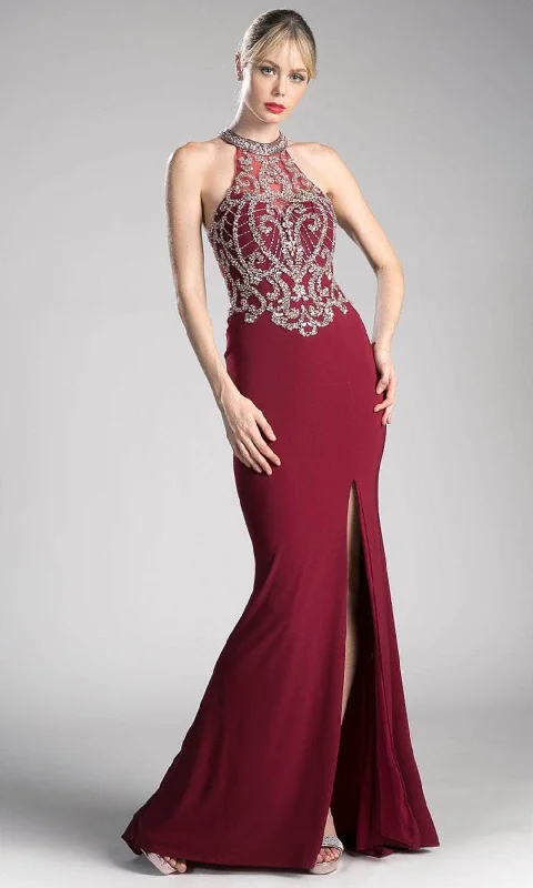 Sheath formal dresses with metallic thread detailing for a modern promCinderella Divine ML202 - Beaded Halter Evening Gown Sheath formal dresses with metallic thread detailing for a modern promCinderella Divine ML202 - Beaded Halter Evening Gown