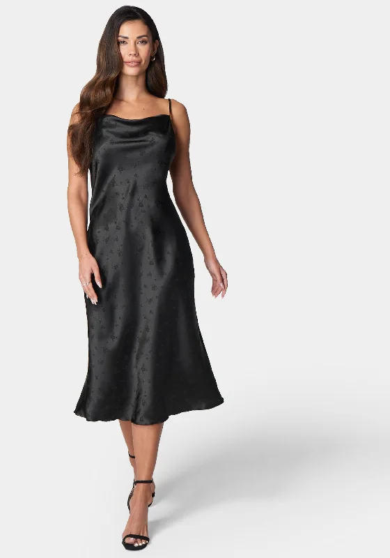 Formal dresses with empire waists and organza overlays for a feminine lookCowl Neck Midi Satin Jacquard Dress Formal dresses with empire waists and organza overlays for a feminine lookCowl Neck Midi Satin Jacquard Dress