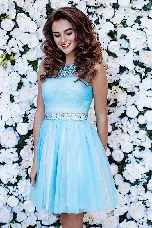Satin party dresses with a smooth and lustrous finishCute A-line Blue Short Prom Dress Tulle Homecoming Dress PG150 Satin party dresses with a smooth and lustrous finishCute A-line Blue Short Prom Dress Tulle Homecoming Dress PG150