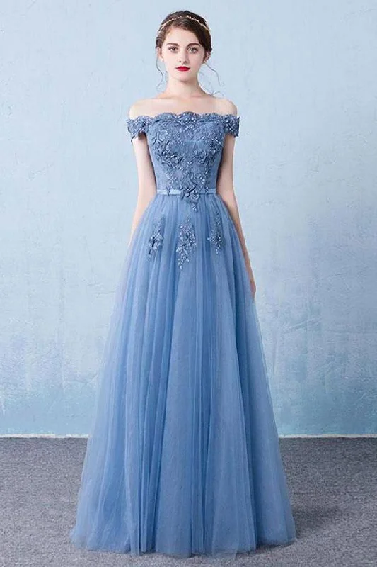 Party dresses with a leatherette material for a tough and stylish appearanceElegant Tulle Lace Applique Long Prom Dress Blue Evening Dress PSK128 Party dresses with a leatherette material for a tough and stylish appearanceElegant Tulle Lace Applique Long Prom Dress Blue Evening Dress PSK128