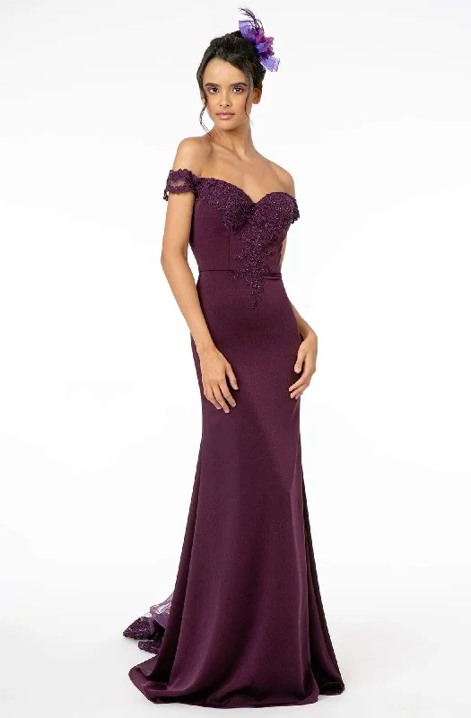 Formal dresses with abstract print panels and rhinestone embellishments for a unique formal eventElizabeth K - GL2958 Beaded Lace Appliqued Off Shoulder Jersey Gown Formal dresses with abstract print panels and rhinestone embellishments for a unique formal eventElizabeth K - GL2958 Beaded Lace Appliqued Off Shoulder Jersey Gown