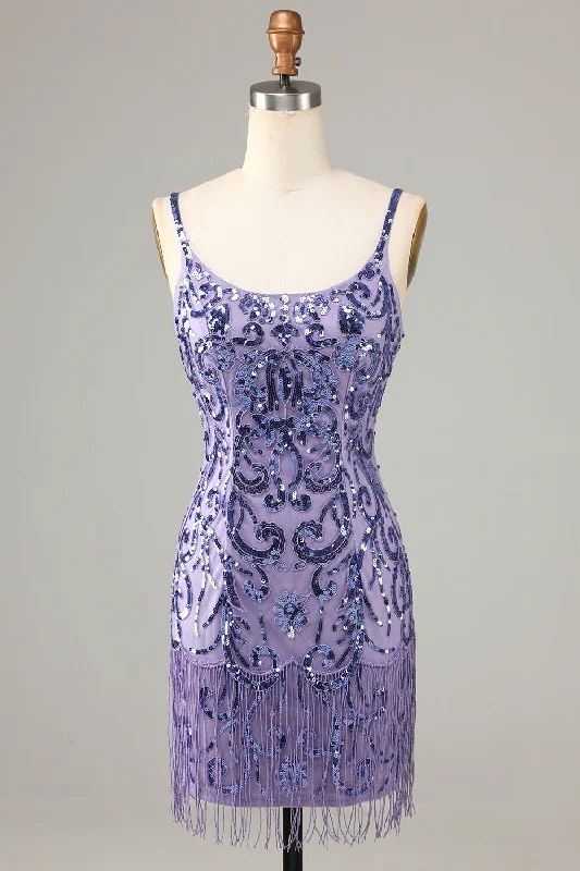 Party dresses with a lace overlay for a feminine touchGlitter Purple Fringed Sequins Tight Short Party Dress Party dresses with a lace overlay for a feminine touchGlitter Purple Fringed Sequins Tight Short Party Dress