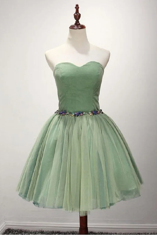 Party dresses with a leatherette material for a tough and stylish appearanceGreen Ball-gown Sweetheart Short Tulle Homecoming Dress With Beading PG140 Party dresses with a leatherette material for a tough and stylish appearanceGreen Ball-gown Sweetheart Short Tulle Homecoming Dress With Beading PG140