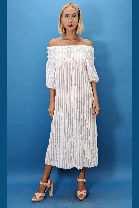 Strapless party dresses with a beaded bodice for added elegance​Half Sleeve Off Shoulder Midi Dress