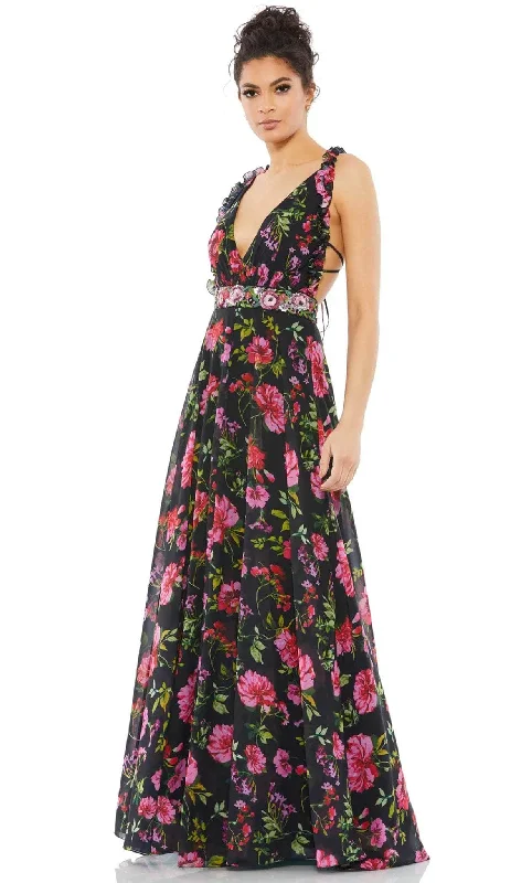 Formal dresses with fringe - trimmed sleeves and wrap - around styles for a bohemian - inspired formal eventIeena Duggal 9156 - Printed Floral A-line Flowy Gown Formal dresses with fringe - trimmed sleeves and wrap - around styles for a bohemian - inspired formal eventIeena Duggal 9156 - Printed Floral A-line Flowy Gown