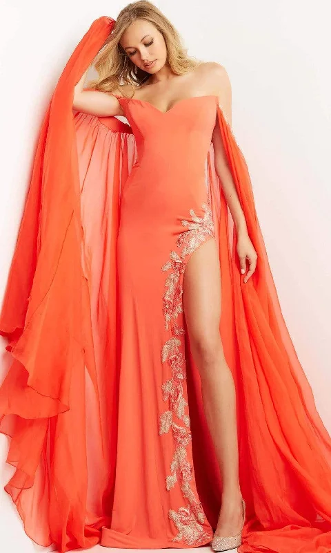 Prom dresses with illusion necklines and crystal embellishments for a formal affairJovani - 07419 Off Shoulder Cape Sheath Dress Prom dresses with illusion necklines and crystal embellishments for a formal affairJovani - 07419 Off Shoulder Cape Sheath Dress