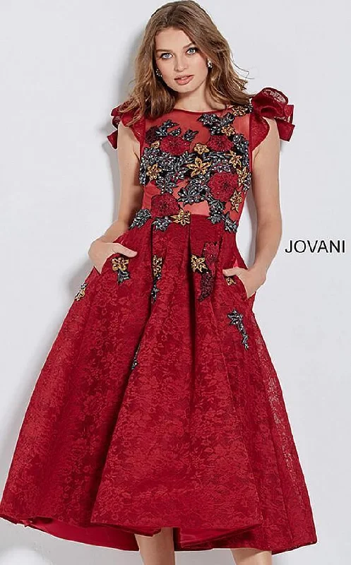 Bodycon dress with a cut - out detail for a sexy appealJovani M59787 Floral Embroidered Tea Length Prom Dress Bodycon dress with a cut - out detail for a sexy appealJovani M59787 Floral Embroidered Tea Length Prom Dress