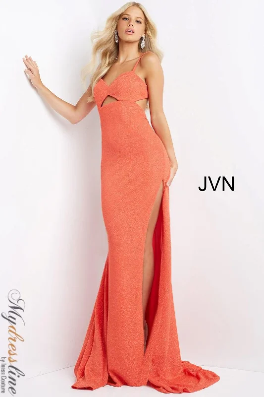 Formal dresses with cold - shoulder ruffled sleeves and floral prints for a romantic and trendy formal styleJovani JVN07344 Formal dresses with cold - shoulder ruffled sleeves and floral prints for a romantic and trendy formal styleJovani JVN07344