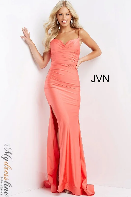 Prom dresses with side - slit skirts and beaded fringes for a glamorous appearanceJovani JVN07641 Prom dresses with side - slit skirts and beaded fringes for a glamorous appearanceJovani JVN07641