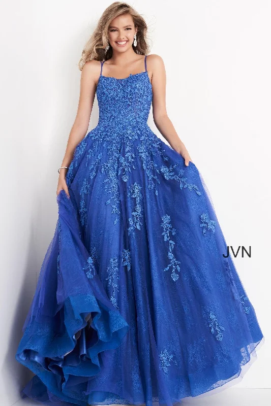 Bodycon dress with a scalloped edge​Jovani 06644 Spaghetti Strap Long Prom Gown