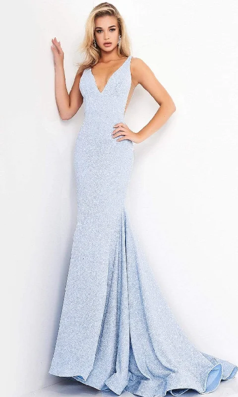 Prom dresses with lace - trimmed sleeves and empire - style waists for a flattering and vintage - inspired formal affairJVN by Jovani - JVN02132 Plunging V-Neck Glitter Trumpet Gown Prom dresses with lace - trimmed sleeves and empire - style waists for a flattering and vintage - inspired formal affairJVN by Jovani - JVN02132 Plunging V-Neck Glitter Trumpet Gown
