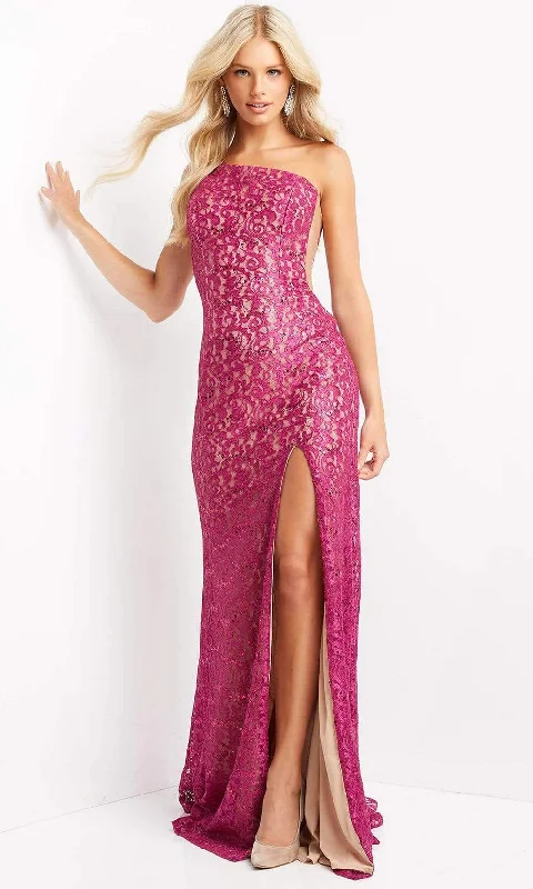 Sequined formal dresses with open backs for a sexy prom styleJVN by Jovani - JVN06127 One Shoulder Lace Sheath Gown Sequined formal dresses with open backs for a sexy prom styleJVN by Jovani - JVN06127 One Shoulder Lace Sheath Gown