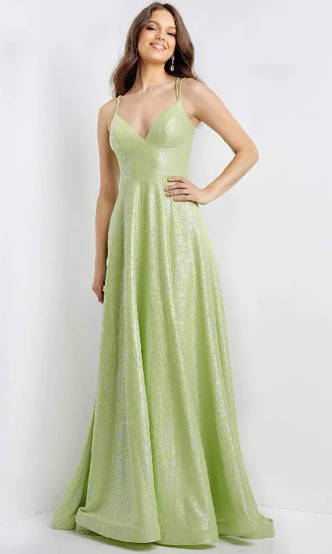 A - line formal dresses with beaded lace appliques for formal eventsJVN by Jovani - JVN08490 V-Neck Back Cutout A-Line Dress A - line formal dresses with beaded lace appliques for formal eventsJVN by Jovani - JVN08490 V-Neck Back Cutout A-Line Dress