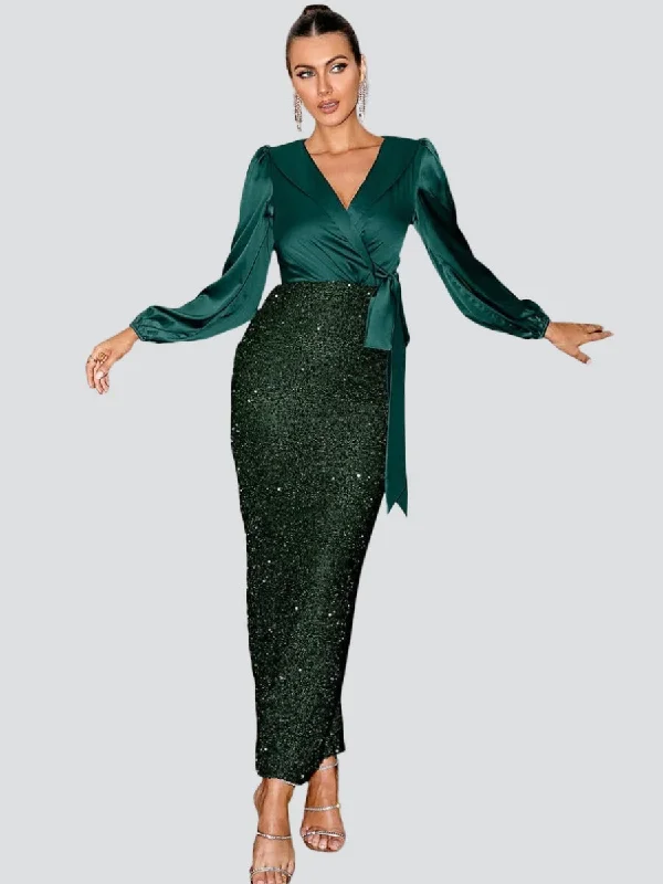Prom dresses with metallic - colored fabrics and beaded embroidery for a glamorous promWrap Panel Sequin Formal Dress M02081 Prom dresses with metallic - colored fabrics and beaded embroidery for a glamorous promWrap Panel Sequin Formal Dress M02081