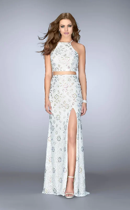 Formal dresses with abstract print panels and rhinestone embellishments for a unique formal eventLa Femme 24678 Dress Formal dresses with abstract print panels and rhinestone embellishments for a unique formal eventLa Femme 24678 Dress