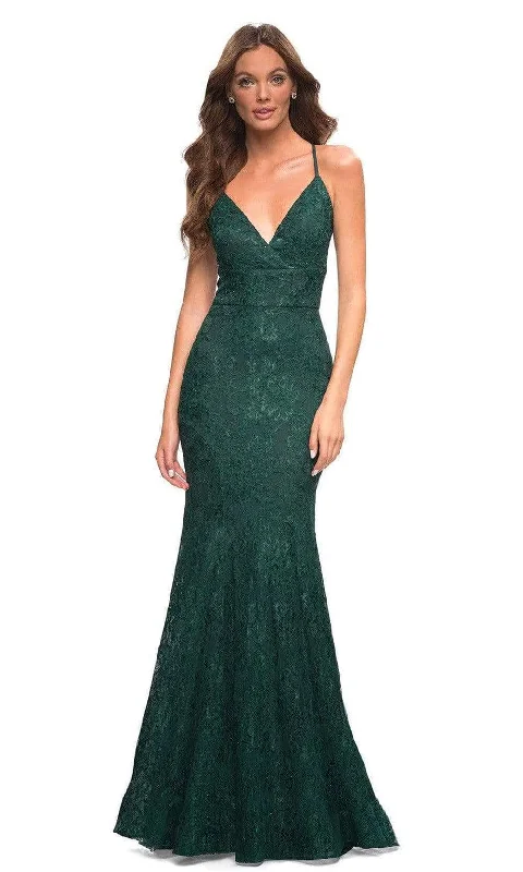 Long - sleeved formal dresses in velvet for a winter formal eventLa Femme - 30442 Floral Lace Strappy Sheath Gown Long - sleeved formal dresses in velvet for a winter formal eventLa Femme - 30442 Floral Lace Strappy Sheath Gown