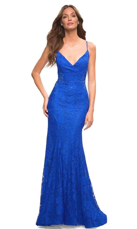 Tea - length formal dresses with lace trim for a semi - formal promLa Femme - 30537 Sleeveless Lace Mermaid Gown Tea - length formal dresses with lace trim for a semi - formal promLa Femme - 30537 Sleeveless Lace Mermaid Gown