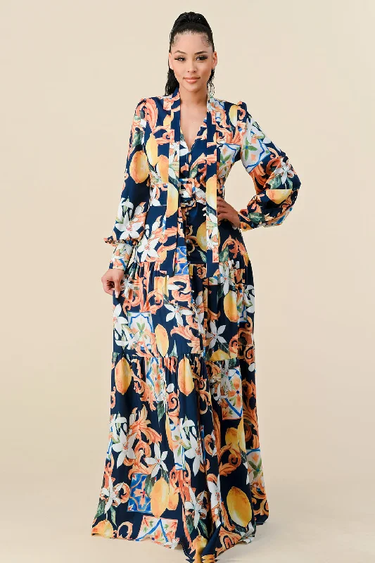 Backless party dresses for a sexy and alluring appearanceLong Sleeve V Neck Print Maxi Dress Backless party dresses for a sexy and alluring appearanceLong Sleeve V Neck Print Maxi Dress