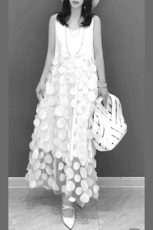 Party dresses with a pom - pom trim for a fun and festive touch​Long Sleeveless Tank Circles Dress T Shawl Set
