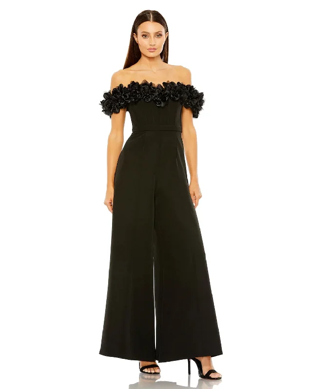 Party dresses with a geometric pattern for a contemporary lookMac Duggal 11763 Floral Bustier Top Flare Leg Jumpsuit Party dresses with a geometric pattern for a contemporary lookMac Duggal 11763 Floral Bustier Top Flare Leg Jumpsuit