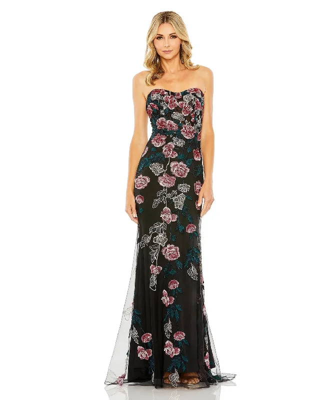 Party dresses with a cut - out design for a daring and edgy styleMac Duggal 20581 Long Strapless Floral Embroidered Dress Party dresses with a cut - out design for a daring and edgy styleMac Duggal 20581 Long Strapless Floral Embroidered Dress