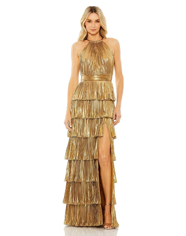 Sleeveless party dresses made of silk for a luxurious feelMac Duggal 30763 Long Heat Pleated Tiered Ruffle Metallic Dress Sleeveless party dresses made of silk for a luxurious feelMac Duggal 30763 Long Heat Pleated Tiered Ruffle Metallic Dress