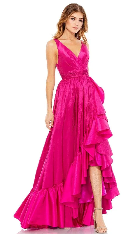 Prom dresses with side - slit skirts and beaded fringes for a glamorous appearanceMac Duggal - 67835 V Neck Taffeta High Low Modest Prom Dress Prom dresses with side - slit skirts and beaded fringes for a glamorous appearanceMac Duggal - 67835 V Neck Taffeta High Low Modest Prom Dress